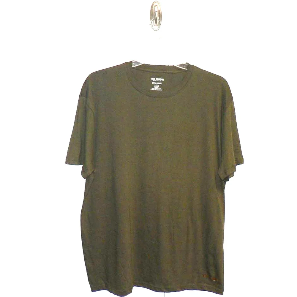 True Religion Men's Short Sleeve Cotton Tee Gold Foiled Hem Logo in Green XL $50